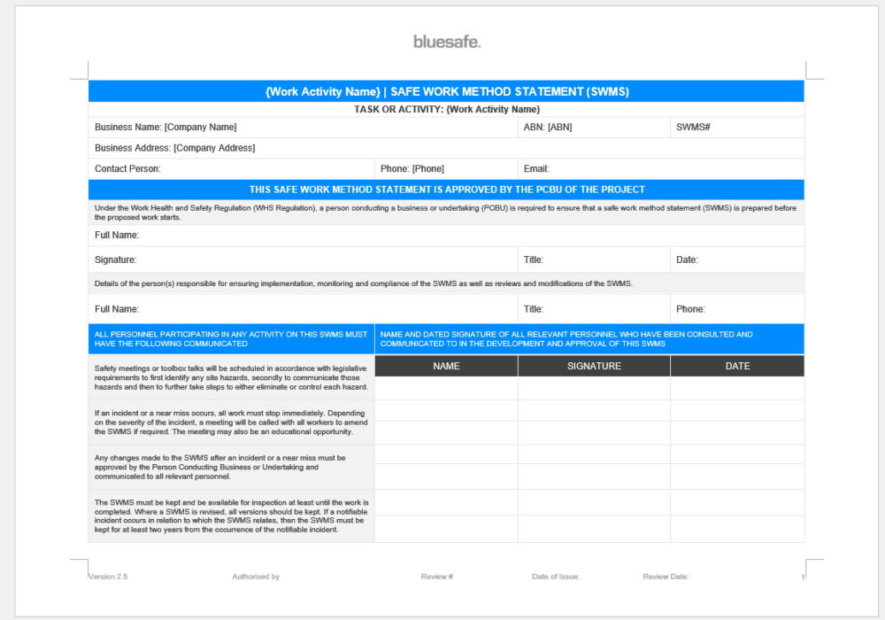 Placement Of Soil Windrows Safe Work Method Statement (SWMS) | Bluesafe.